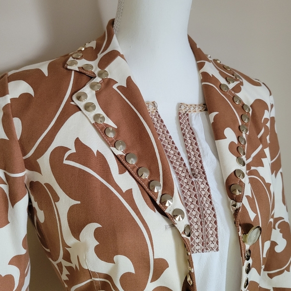 Etcetera Tan and Cream Silver studded Paisley Blazer - Picture 3 of 9